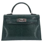Artisan-Grade Hermès Dupes - Kelly II Sellier Mini Vert Cypress Shiny Lizard Palladium HW