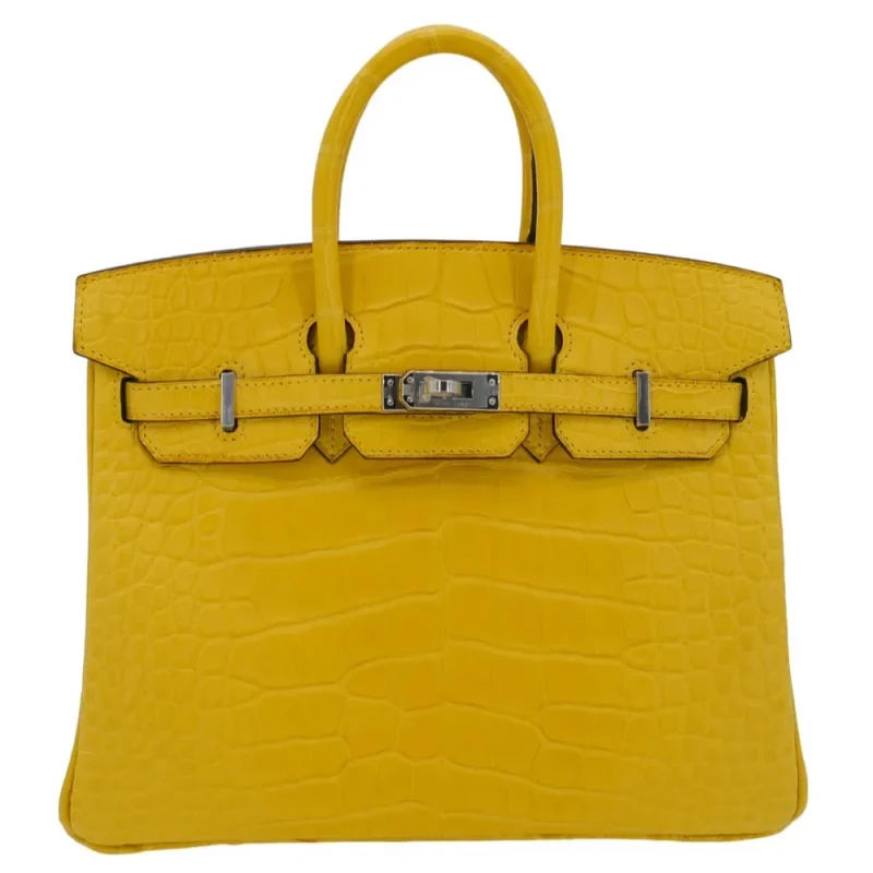 Best Replica Hermes Birkin 25 Mimosa Matte Alligator Palladium HW Front