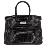 Best Replica Hermes - Birkin 30 Graphite Shiny Porosus Crocodile White Gold Diamond HW
