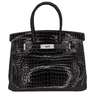 Best Replica Hermes - Birkin 30 Graphite Shiny Porosus Crocodile White Gold Diamond HW