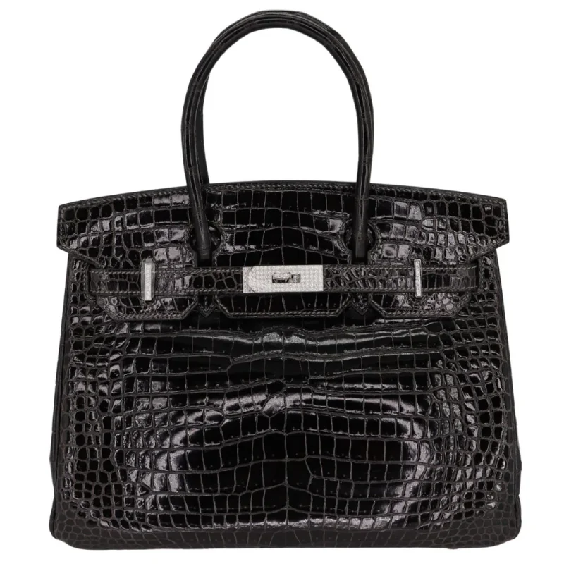Best Replica Hermes - Birkin 30 Graphite Shiny Porosus Crocodile White Gold Diamond HW