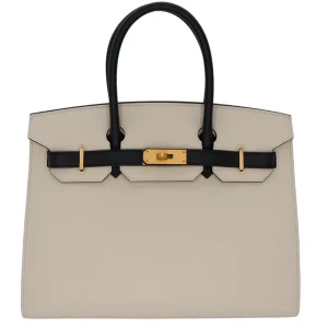 Best Replica Hermes - Birkin 30 Sellier HSS Craie/Black Epsom Brushed Gold HW