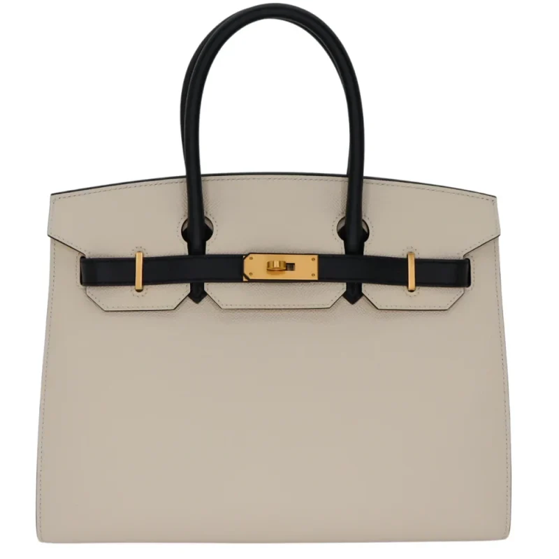 Best Replica Hermes - Birkin 30 Sellier HSS Craie/Black Epsom Brushed Gold HW