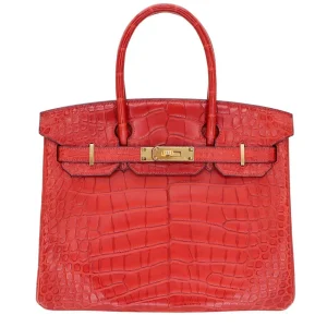 Best Replica Hermes - Birkin 30 Verso Rouge H/Orange Poppy Matte Alligator Gold HW