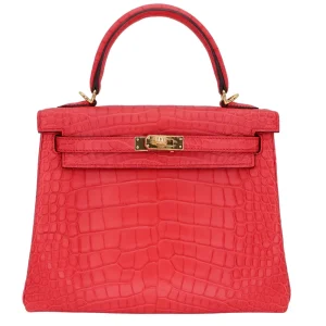Best Replica Hermes - Kelly 25 Retourne Bougainvillea Matte Alligator Gold HW