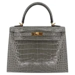 Best Replica Hermes - Kelly 25 Sellier Gris Cement Shiny Alligator Gold HW