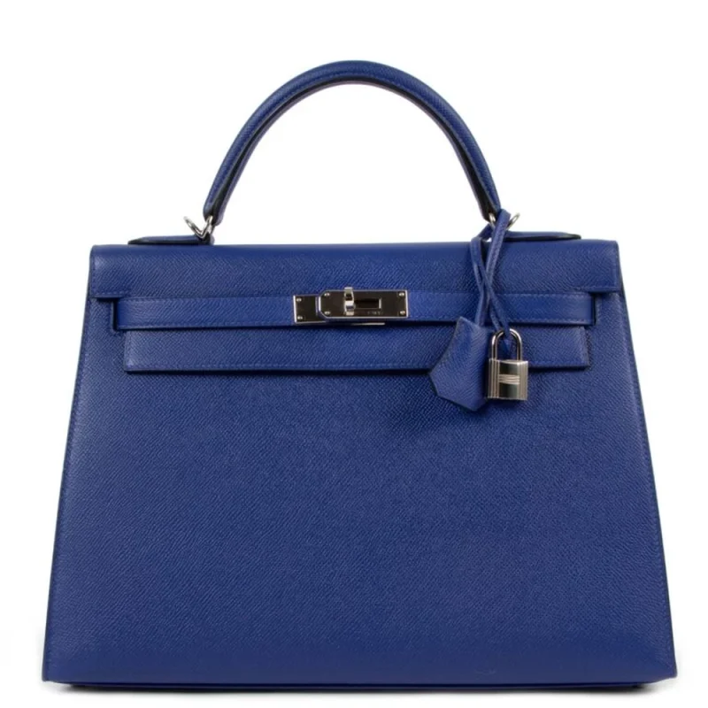 Best Replica Hermes - Kelly 32 Bleu Electrique Clemence Palladium HW