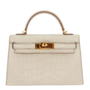 Best Replica Hermes - Kelly II Sellier Mini Beton Matte Alligator Gold HW
