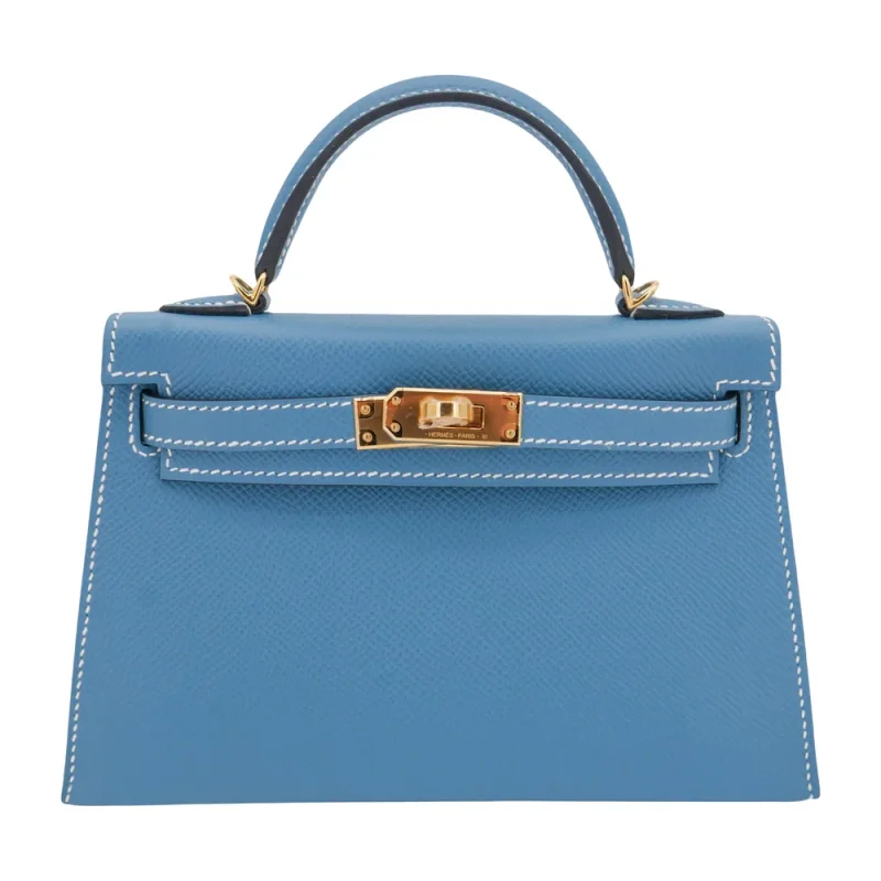 Best Replica Hermes - Kelly II Sellier Mini Bleu Jean Epsom Gold HW