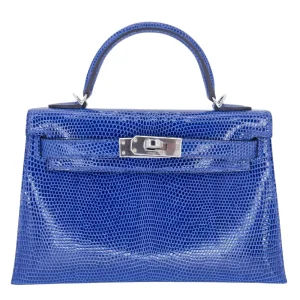 Best Replica Hermes - Kelly II Sellier Mini Bleu Saphir Shiny Lizard Palladium HW