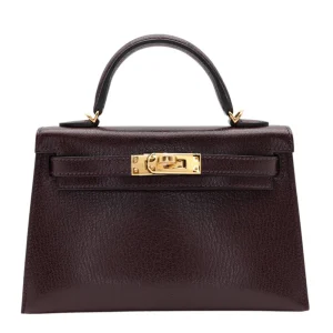 Best Replica Hermes - Kelly II Sellier Mini Rouge Chevre Gold