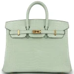 Hermès Birkin 25 Crocodile Porosus Vert Deau Gold HW - Artisan-Grade Dupes