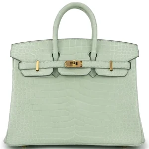 Hermès Birkin 25 Crocodile Porosus Vert Deau Gold HW - Artisan-Grade Dupes