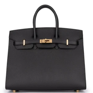 Hermès Birkin 25 Epsom Noir Rough Gold HW - Premium Replica