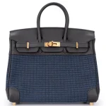 Hermès Birkin 25 Retourne Toile Quadrille/Swift Egee/Noire Gold HW - High-End Inspired