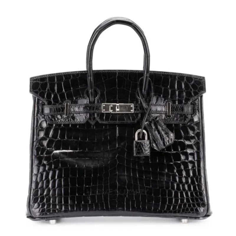 Hermès Birkin 25 Shiny Crocodile Niloticus Black Palladium HW - Best Replica