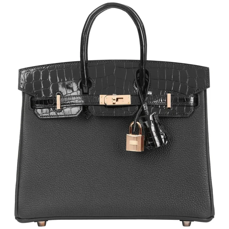 Hermès Birkin 25 Touch Black Togo Niloticus Crocodile Gold HW