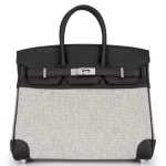 Hermès Birkin 25 Veau Toile Swift Ecru Noir Palladium HW - 1:1 Replica