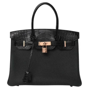 Hermès Birkin 30 Touch Black Togo/Alligator Rose Gold HW Replica