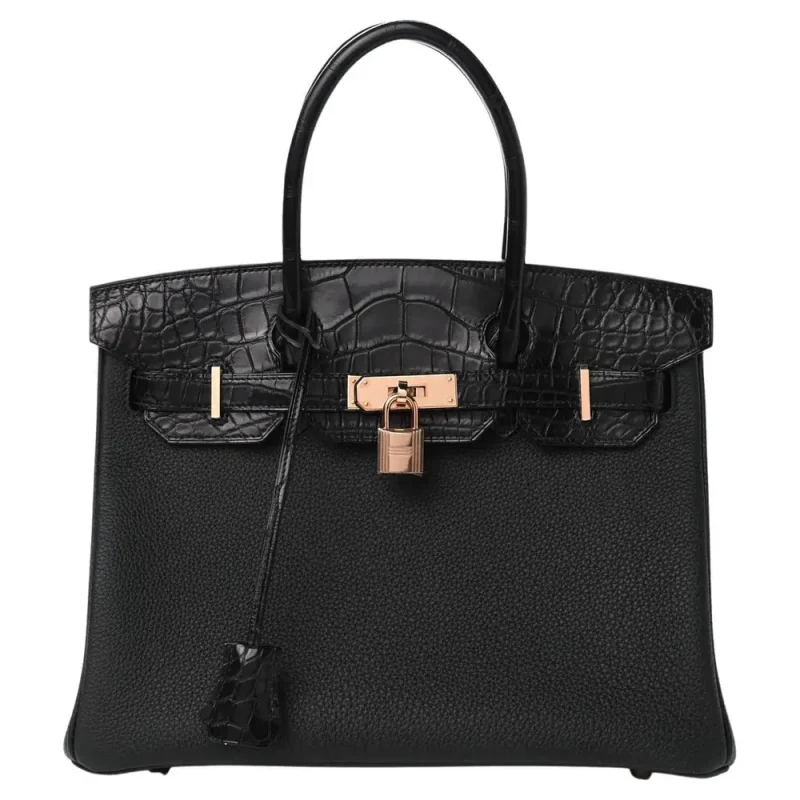 Hermès Birkin 30 Touch Black Togo/Alligator Rose Gold HW Replica