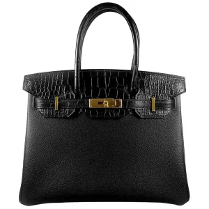 Hermès Birkin 30 Touch Black Togo/Niloticus Crocodile Gold HW
