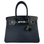 Hermès Birkin 30 Touch Blue Indigo Ostrich/Black Crocodile Replica