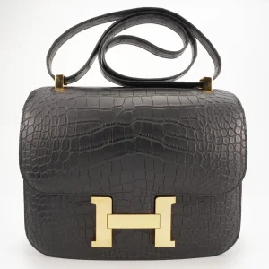 Hermès Constance 24 Alligator Black Gold HW | Replica Bags