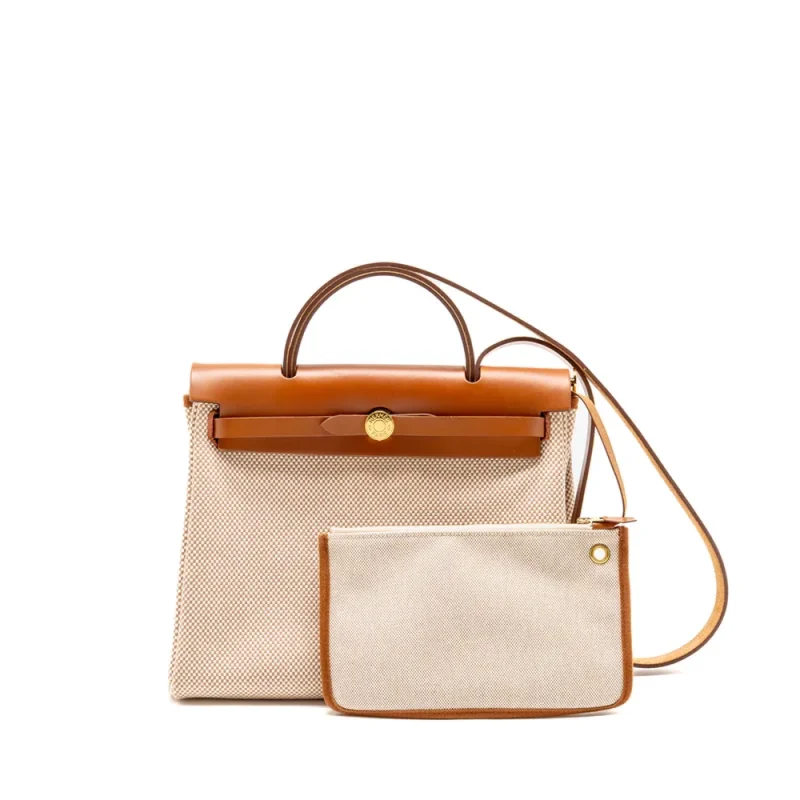 Hermès Herbag 31 Zip Canvas/Vache Hunter Ecru-Beige Fauve