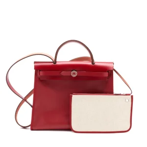 Hermès Herbag Zip 31 Rouge Piment Berline Canvas Silver HW - Premium Replica