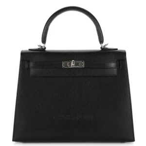 Hermès Kelly 25 Black Chèvre Chamkila Palladium HW - Mirror Quality Replicas