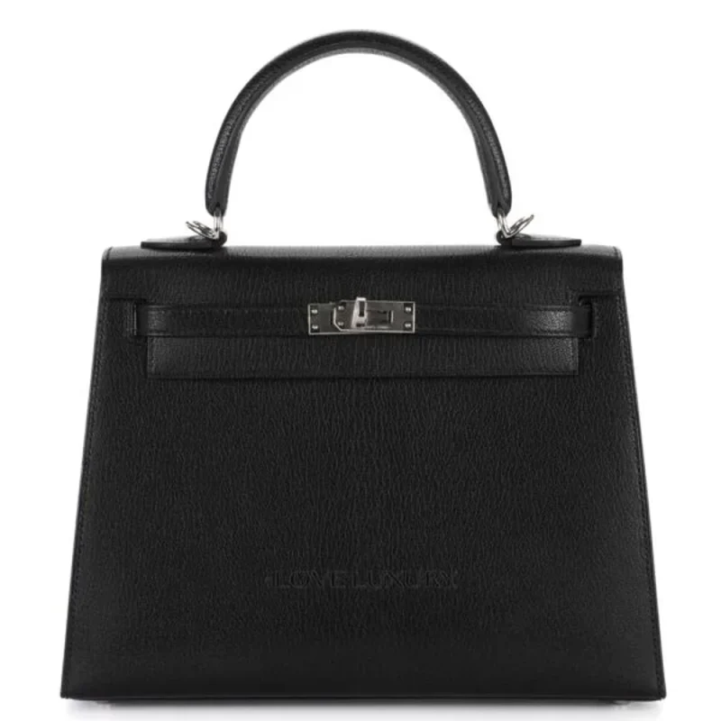 Hermès Kelly 25 Black Chèvre Chamkila Palladium HW - Mirror Quality Replicas