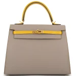 Hermès Kelly 25 HSS Epsom Gris Asphalte, Jaune Ambre Brushed Gold HW - Best Replica