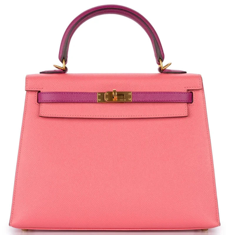 Hermès Kelly 25 HSS Epsom Rose Azalee/Anemone Brushed Gold HW - Premium Replica