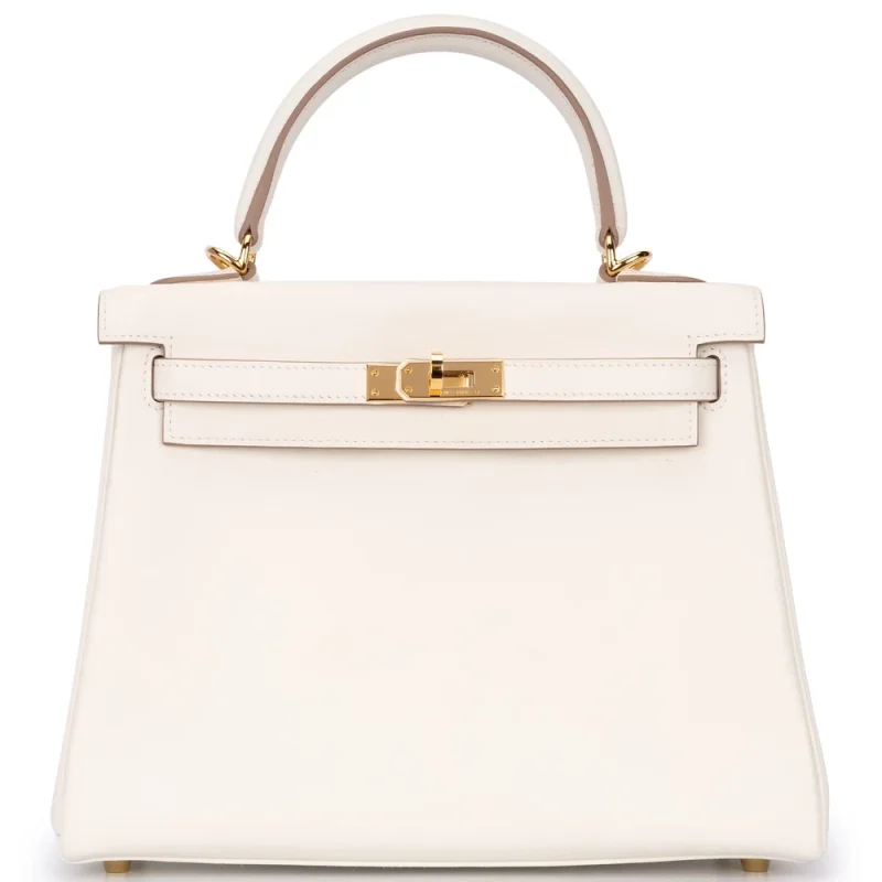 Hermes Kelly 25 Retourne Swift Mushroom Gold HW Mirror Quality Replicas Front