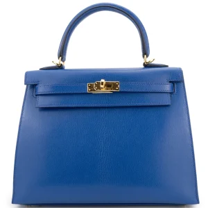 Hermès Kelly 25 Sellier Chamkila Chevre Bleu Royal Gold HW - 1:1 Replica