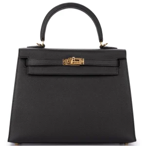 Hermès Kelly 25 Sellier Epsom Black Gold HW - 1:1 Replica