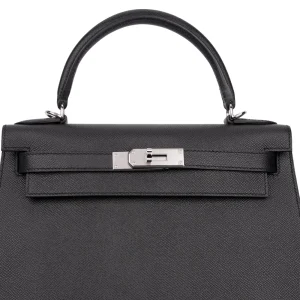Hermès Kelly 28 Epsom Noir Palladium HW - Best Replica