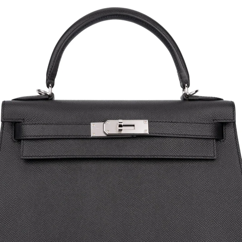 Hermès Kelly 28 Epsom Noir Palladium HW - Best Replica