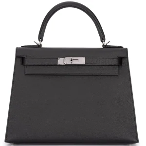 Hermès Kelly 28 Sellier Epsom Black Classic Palladium HW - Best Replica