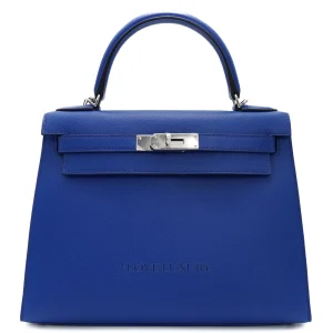 Hermès Kelly 28 Sellier Epsom Royal Blue Palladium HW - Artisan-Grade Dupes