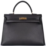 Hermès Kelly 35 Sellier Clemence Black Gold HW - Replica