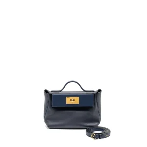 Hermès Mini 24/24-21 Blue Nuit Evercolor Gold HW Replica