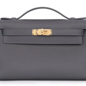Hermès Mini Kelly Pochette Swift Calfskin Ardoise Gold HW