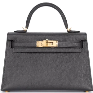 Hermès Mini Kelly Sellier Epsom Black Gold HW Dupes Online