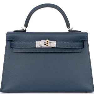 Hermès Mini Kelly Sellier Epsom Bleu De Prusse Electrum Silver Gold HW - Best Replica