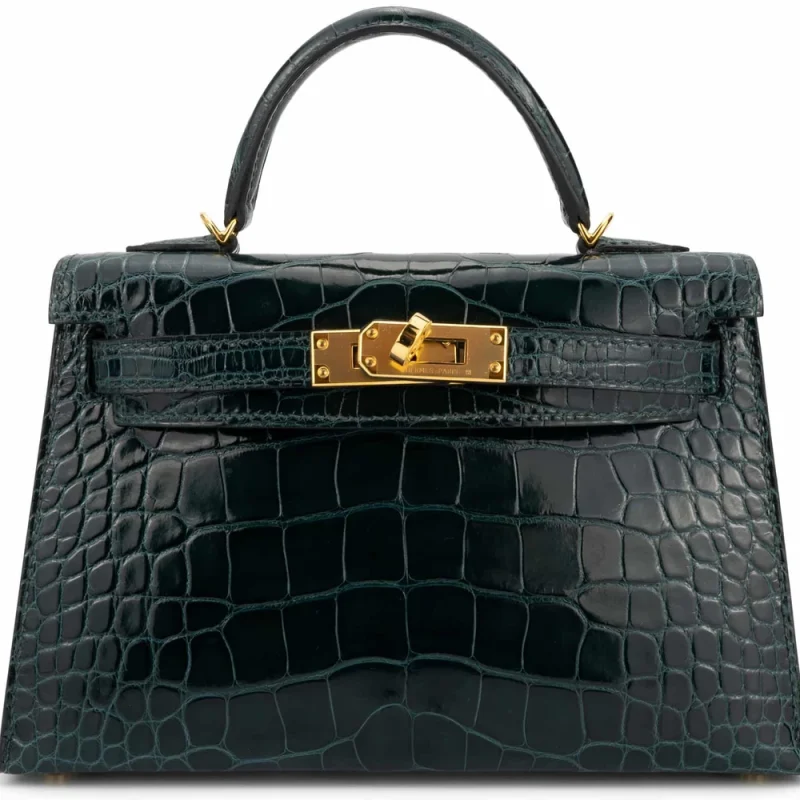 Hermès Mini Kelly Shiny Alligator Vert Cypres Gold HW - 1:1 Replica