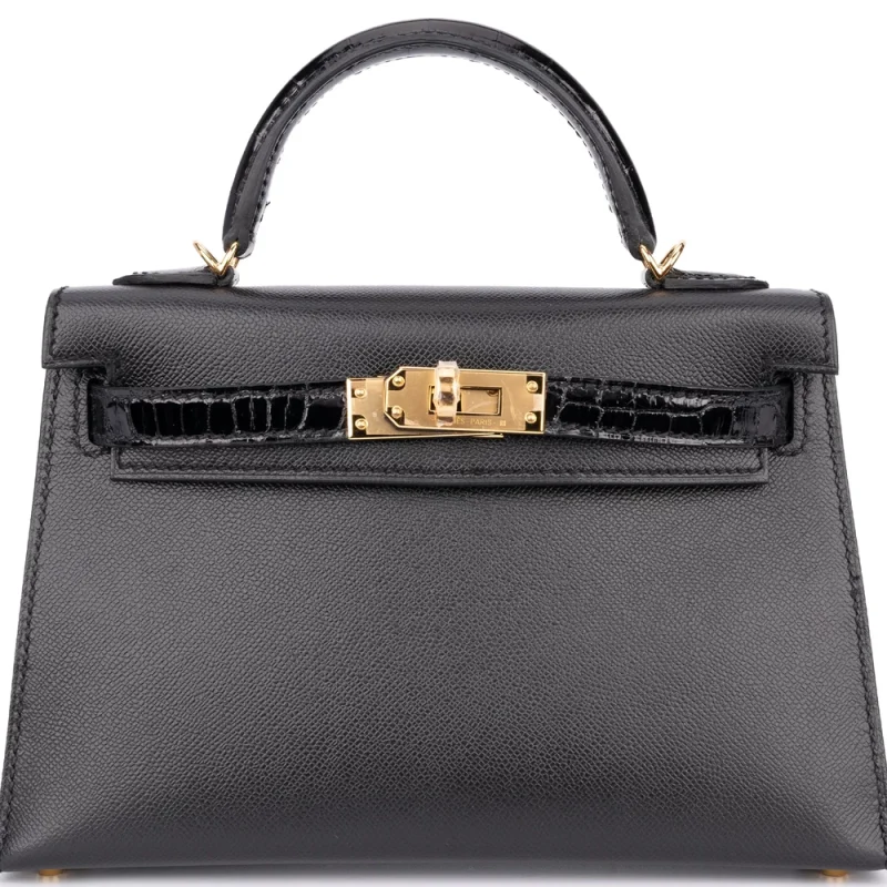 Hermès Mini Kelly Touch Crocodile Black Gold HW - Premium Replica