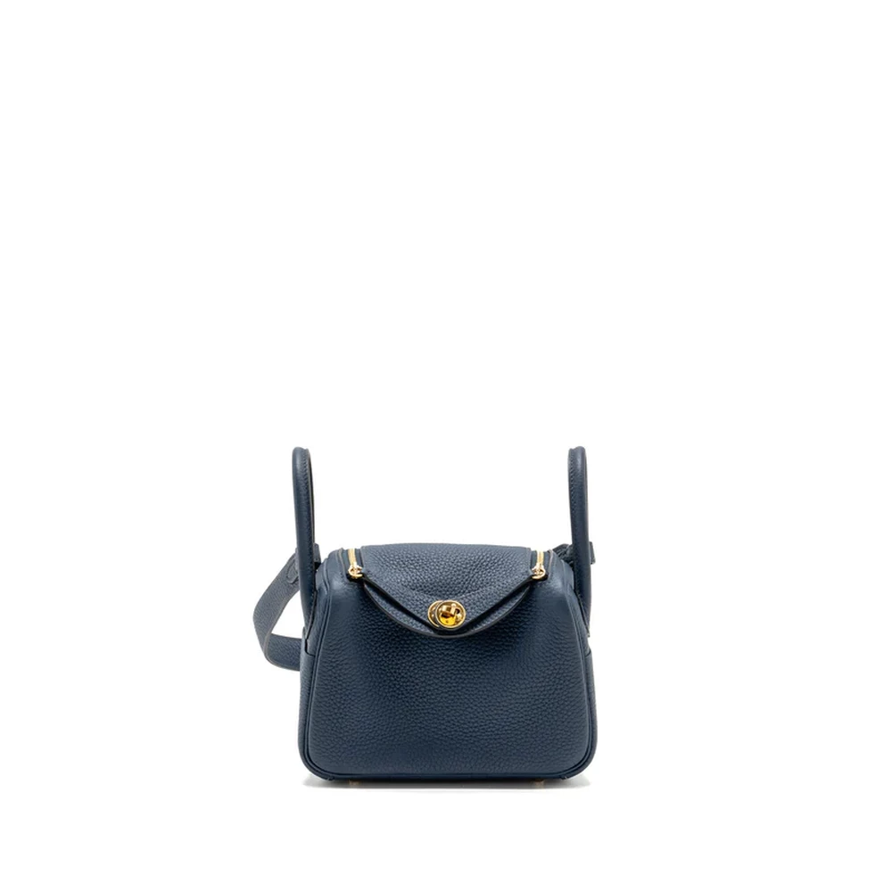 Hermès Mini Lindy Bleu De Prusse Clemence Gold HW Replica