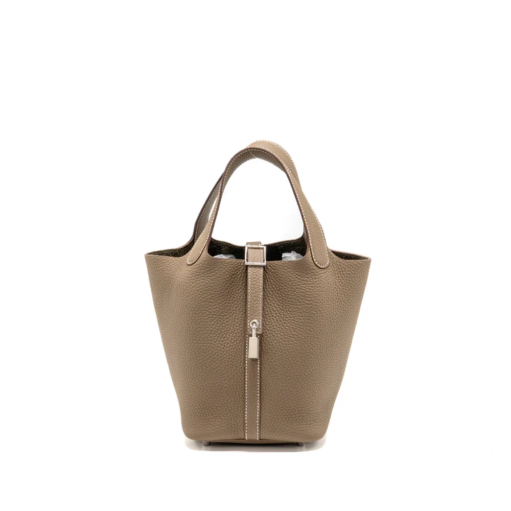 Hermès Picotin 18 Lock Etoupe Clemence Replica | Silver HW