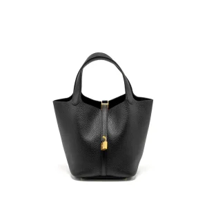 Hermès Picotin 22 Lock Black Clemence Gold HW - Best Replica